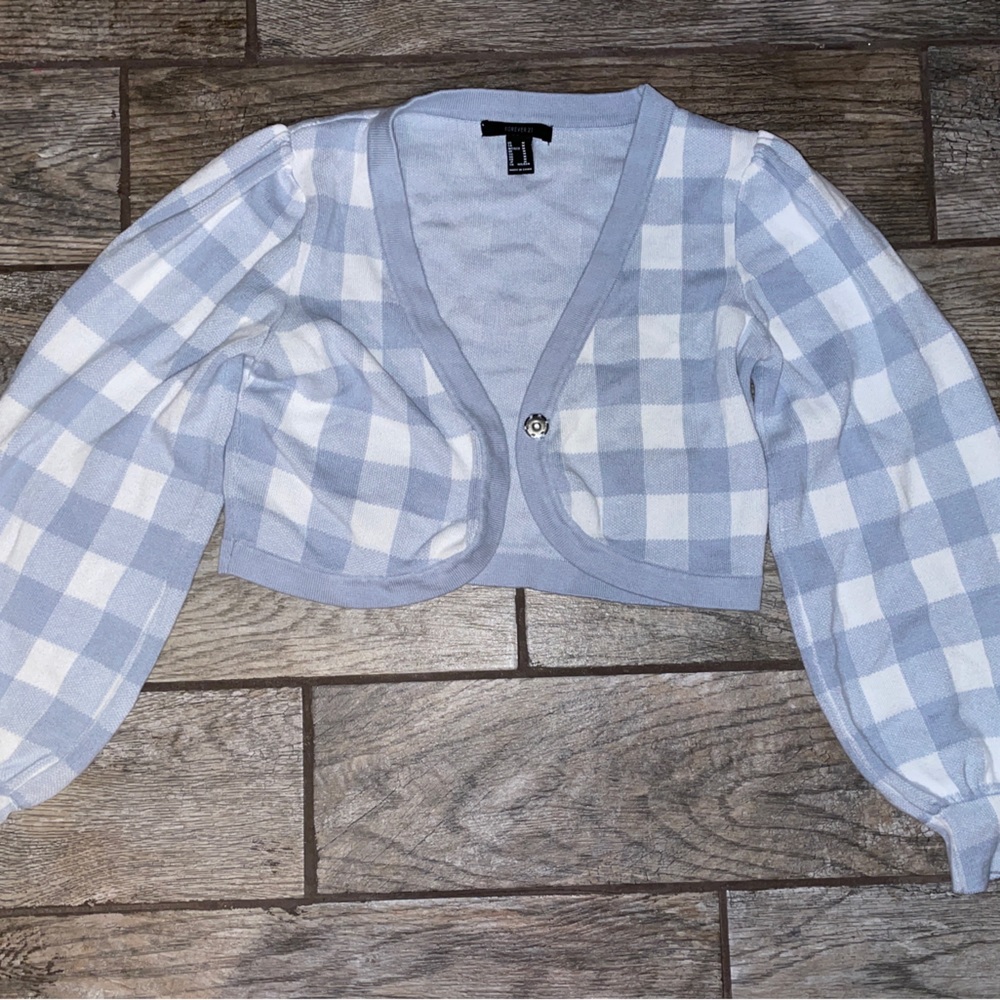 Blue white crop top sweater